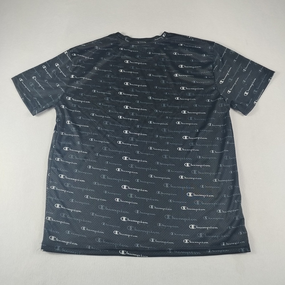 Champion Shirt Mens 2XL Black‎ All Over Print Logo Mesh Athletic Tee XXL - Picture 2 of 7